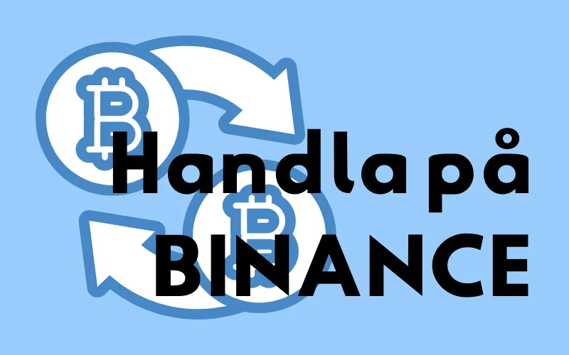 Bitcoin-symboler i ett kretslopp av pilar och rubriken ”Handla på Binance”