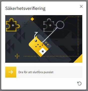 Säkerhetsverifiering på Binance där du drar en pusselbit på plats