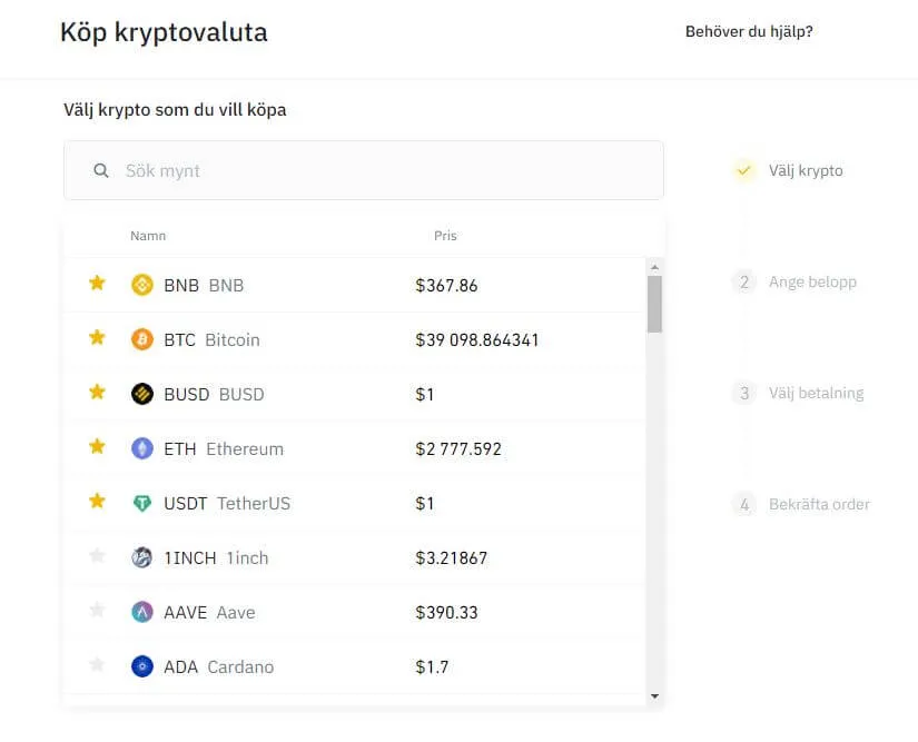 Köp kryptovaluta på Binance: lista över kryptovalutor som BNB, BTC och ETH