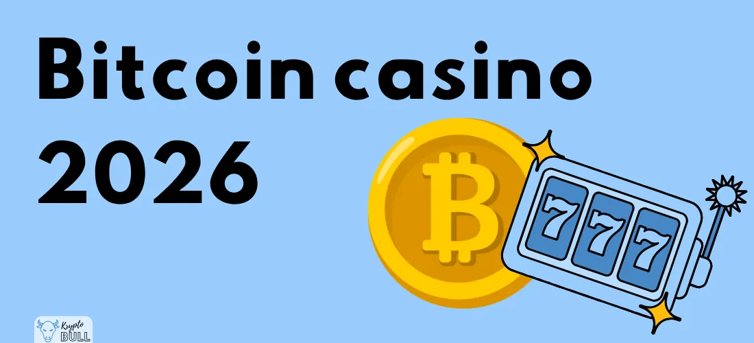 Bitcoin-mynt och spelautomat med 777 bredvid rubriken ”Bitcoin casino 2026”