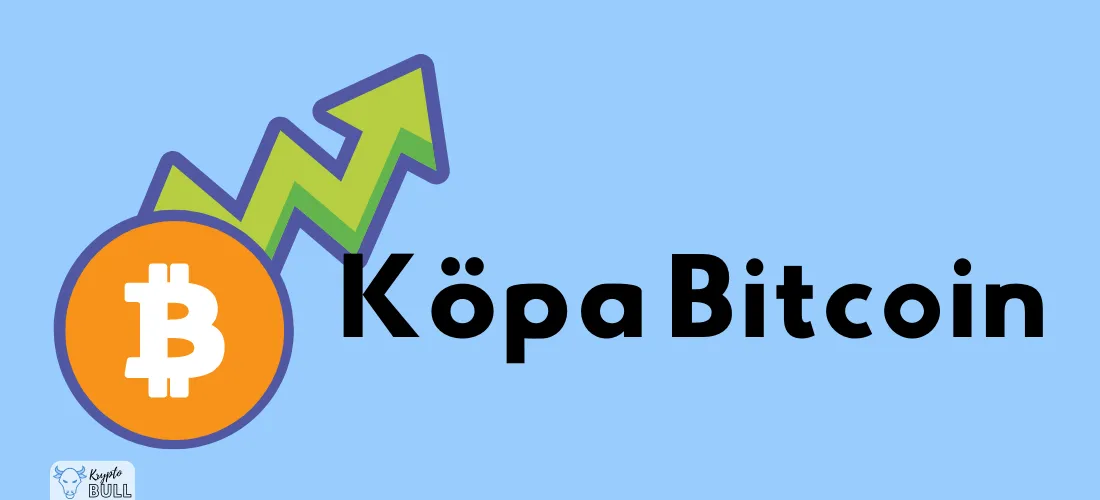 Bitcoin-mynt med stigande grön pil och texten ”Köpa Bitcoin”