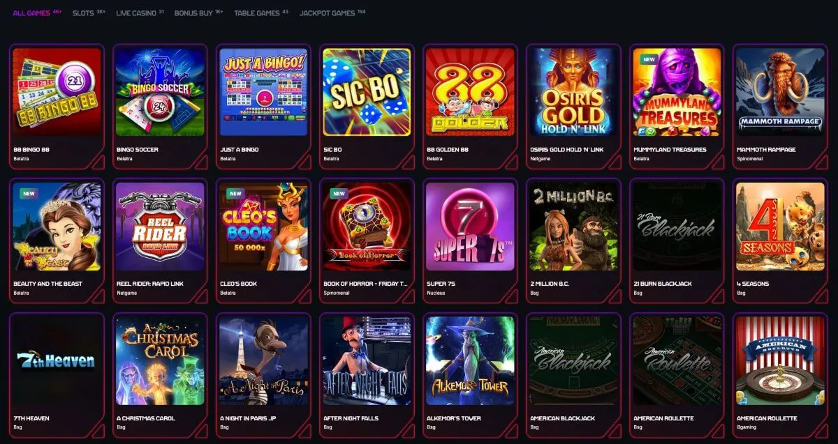 Spelutbudet på Bitstrike med slots, bordsspel och jackpottspel