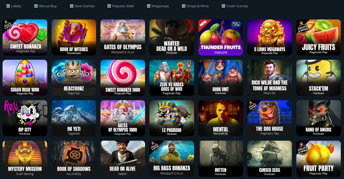 Spelutbudet på CasinoK med slots som Sweet Bonanza och Gates of Olympus