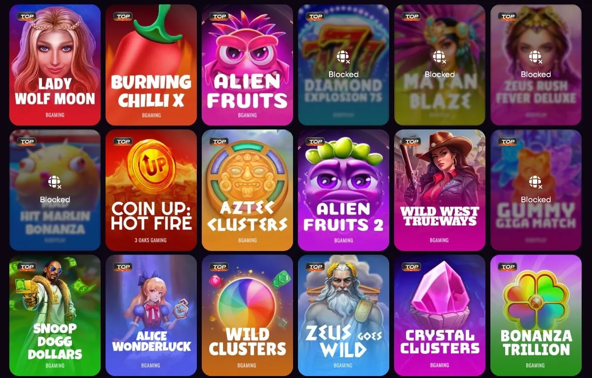 Spelutbudet på Dexsport.io med slots som Burning Chilli X och Alien Fruits