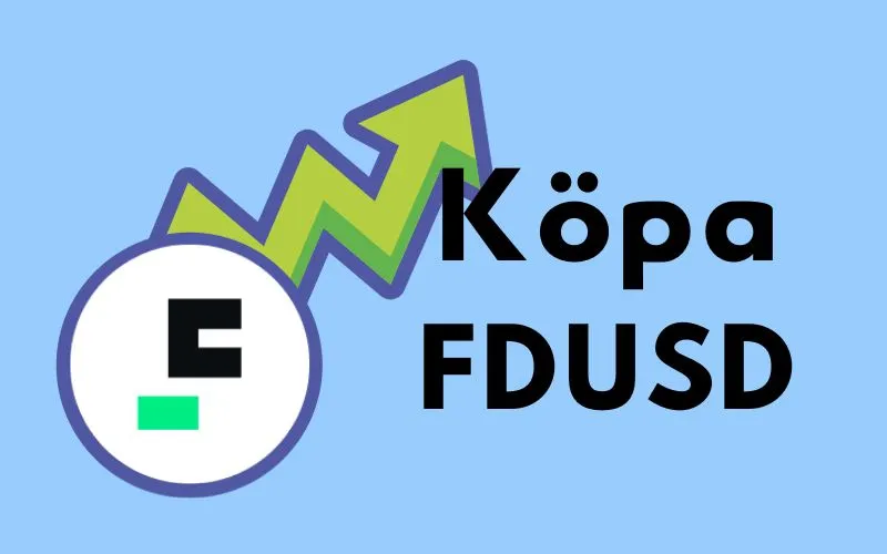FDUSD-logotypen med stigande grön pil och texten ”Köpa FDUSD”