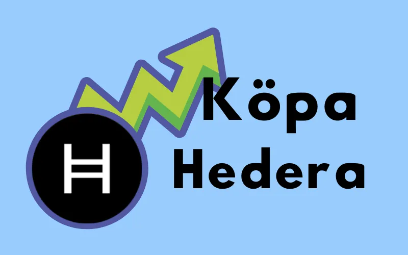 Hederas svarta logotyp med stigande grön pil och texten ”Köpa Hedera”