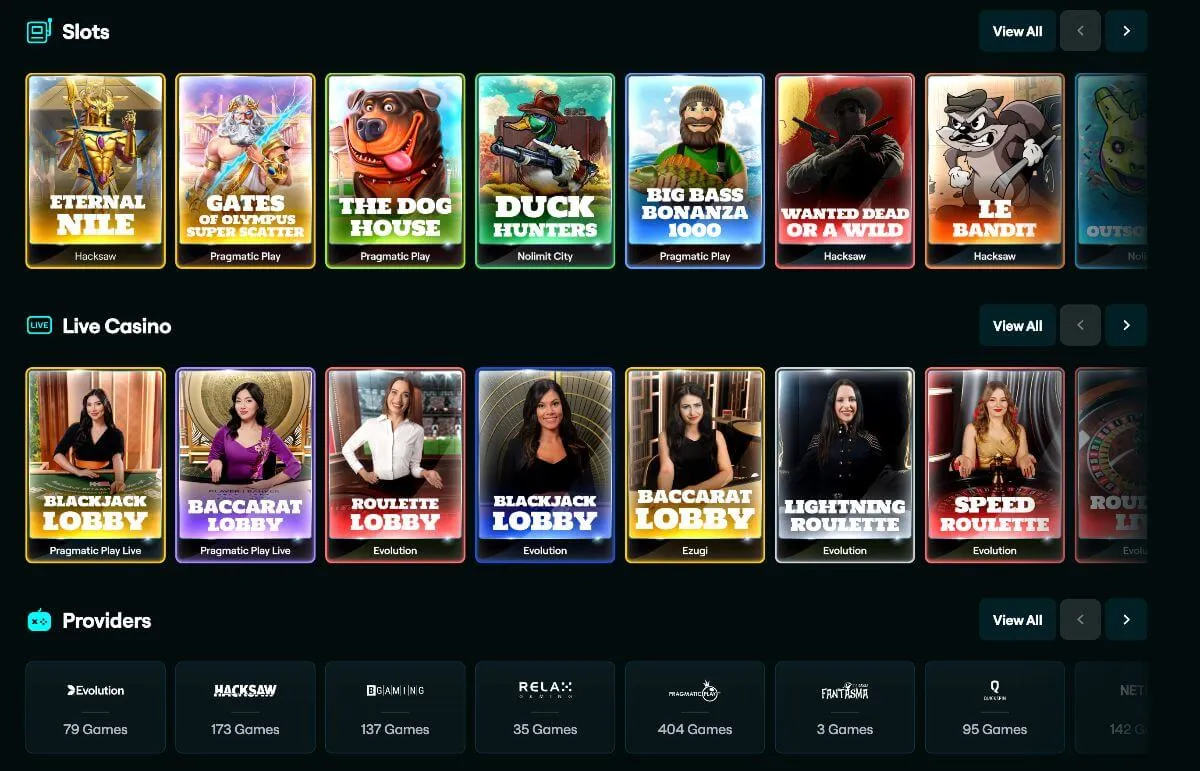Spelutbudet på Housebets med slots, live casino och spelleverantörer