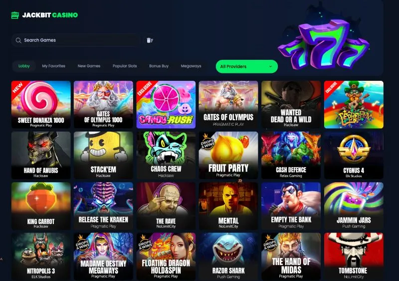 Spelutbudet på Jackbit med slots som Sweet Bonanza 1000 och Gates of Olympus