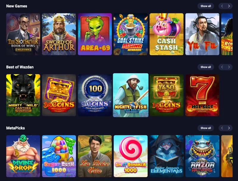 Spelutbudet på Metaspins med nya spel och MetaPicks