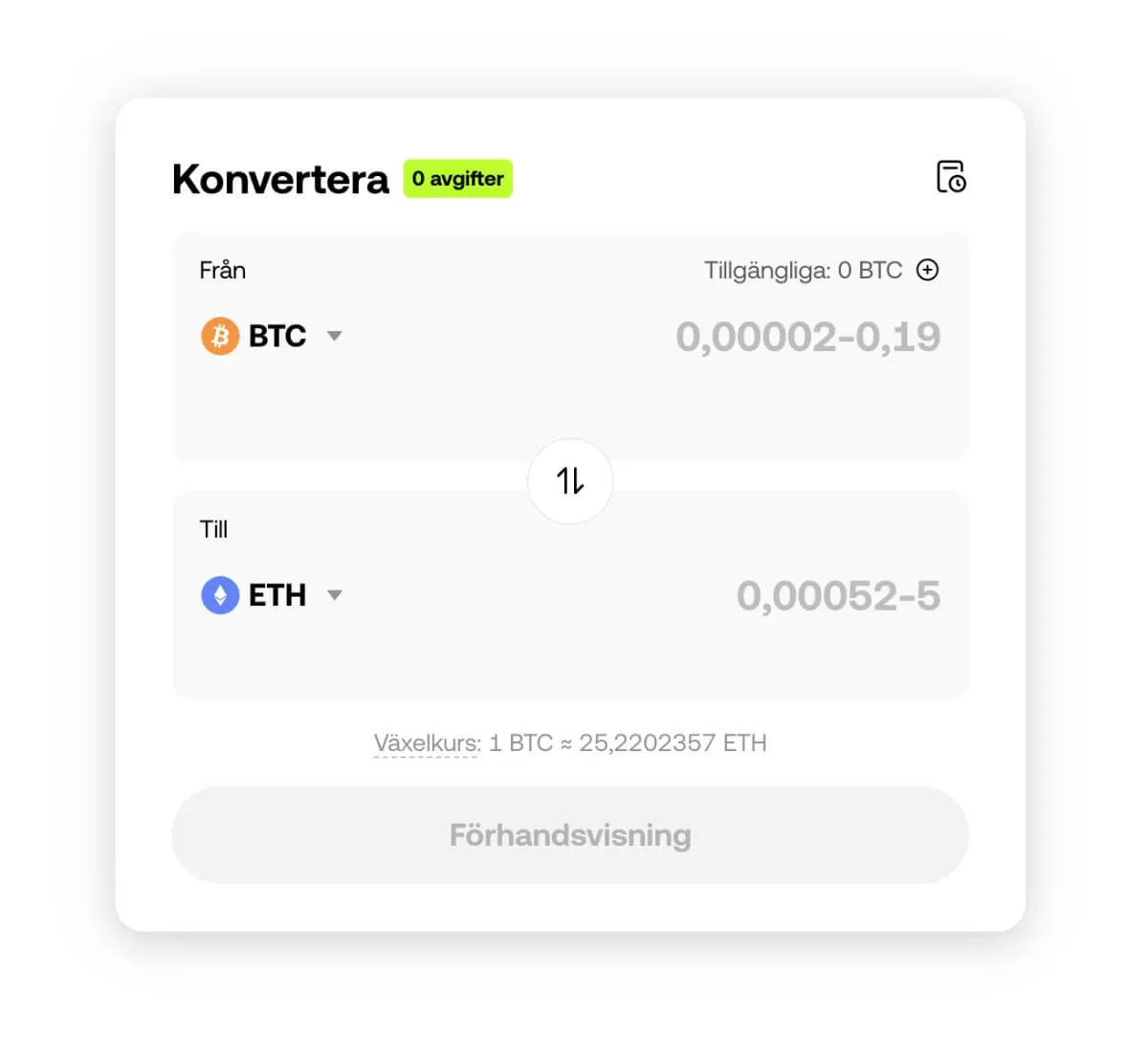 Konvertera på OKX: växla BTC till ETH utan avgifter