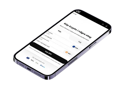 OKX-appen i mobilen med köpformuläret ”Köp krypto i några steg”