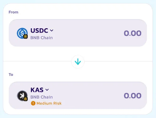 Växling av USDC mot KAS på BNB Chain i PancakeSwap