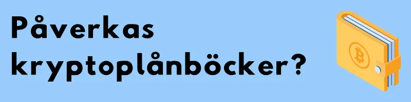 Plånbok med Bitcoin-mynt och frågan ”Påverkas kryptoplånböcker?”