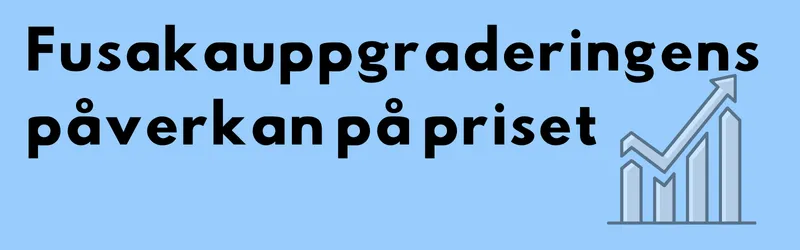 Stapeldiagram med stigande pil och rubriken ”Fusakauppgraderingens påverkan på priset”