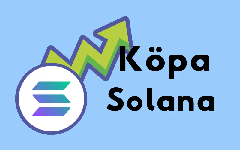 Solana-logotypen med stigande grön pil och texten ”Köpa Solana”