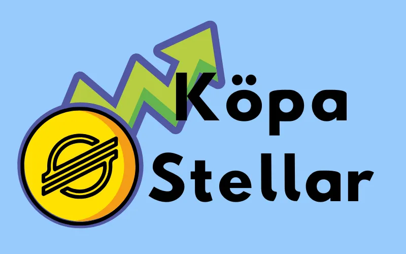 Stellar-mynt med stigande grön pil och texten ”Köpa Stellar”