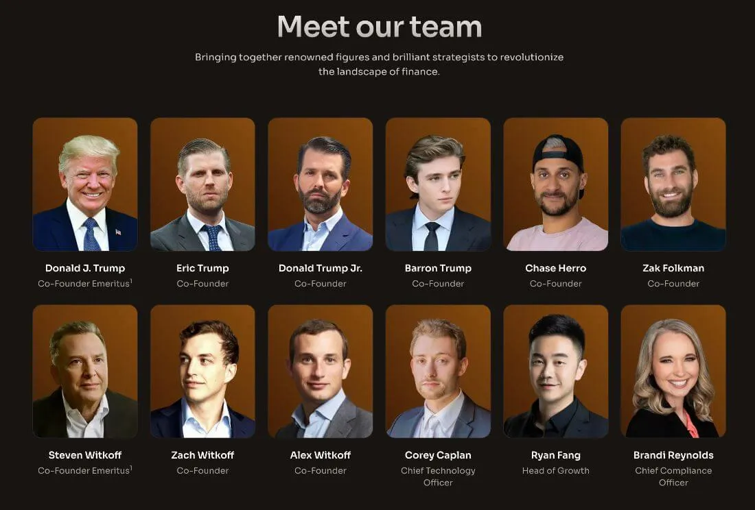 Teamet bakom World Liberty Financial, bland andra Donald J. Trump, Eric Trump, Donald Trump Jr. och Zach Witkoff
