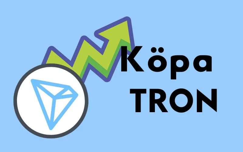 TRON-logotypen med stigande grön pil och texten ”Köpa TRON”