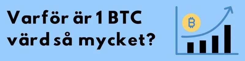 Stapeldiagram med Bitcoin-symbol och frågan ”Varför är 1 BTC värd så mycket?”