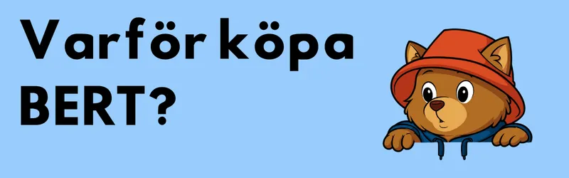 BERT-maskoten, en hund i röd hatt och blå jacka, med frågan ”Varför köpa BERT?”